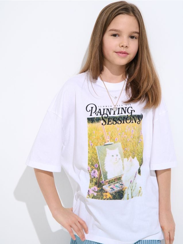 Sinsay - Tricou din bumbac cu imprimeu - alb