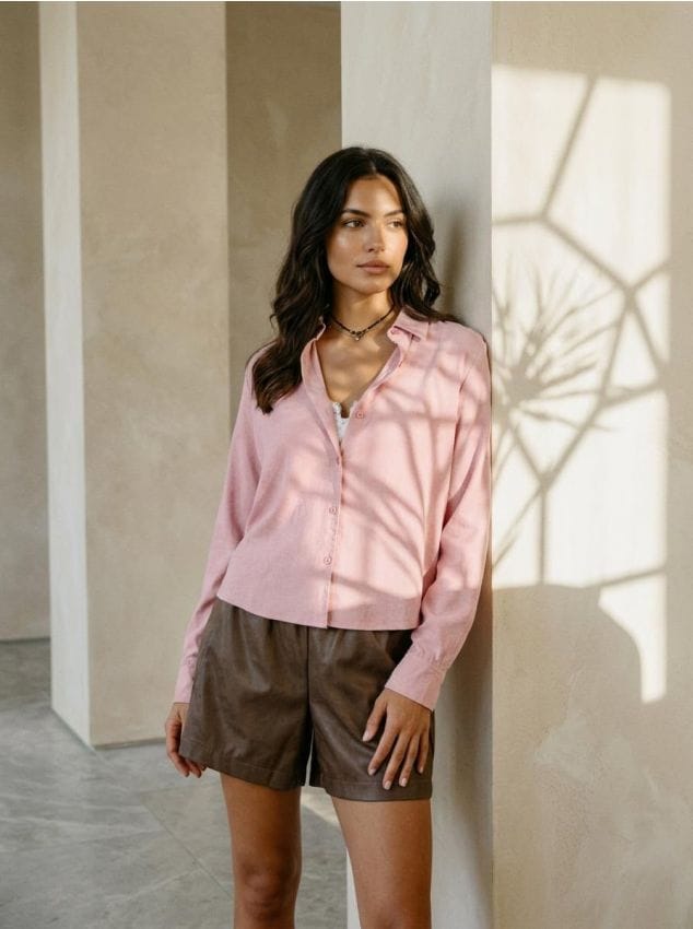 Sinsay - Wiskozowa koszula z domieszką lnu - różowy