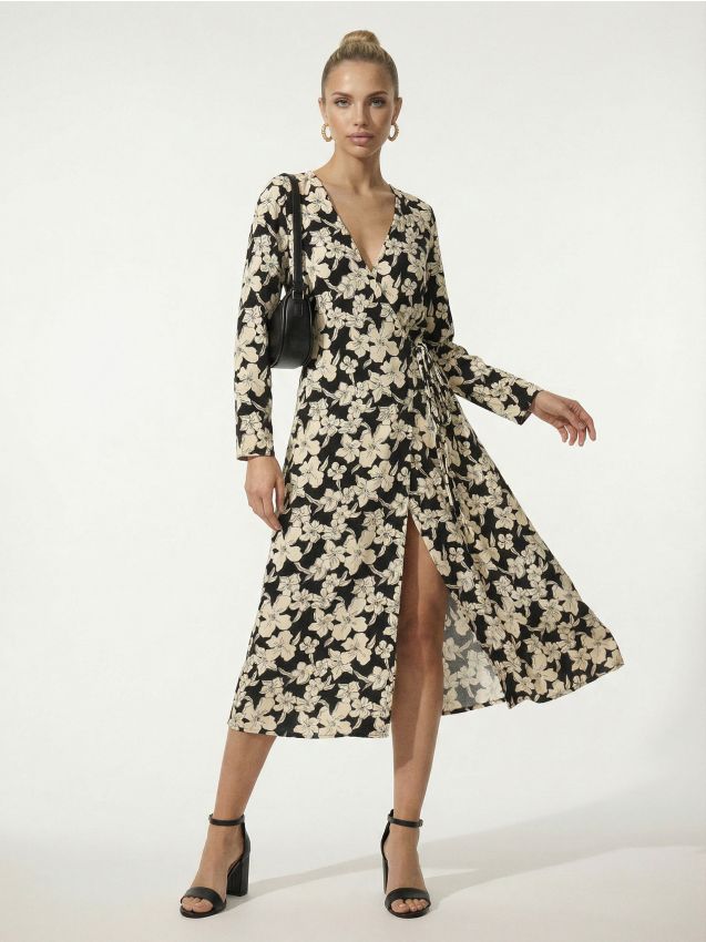 Sinsay - Rochie midi petrecută din vâscoză cu motiv floral - multicolor