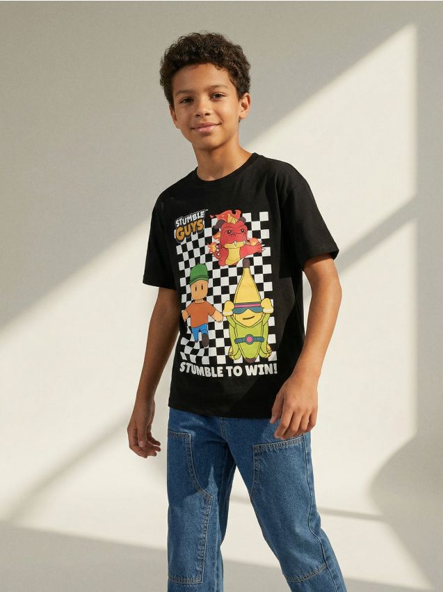 Sinsay - Tricou din bumbac cu imprimeu Stumble Guys - negru