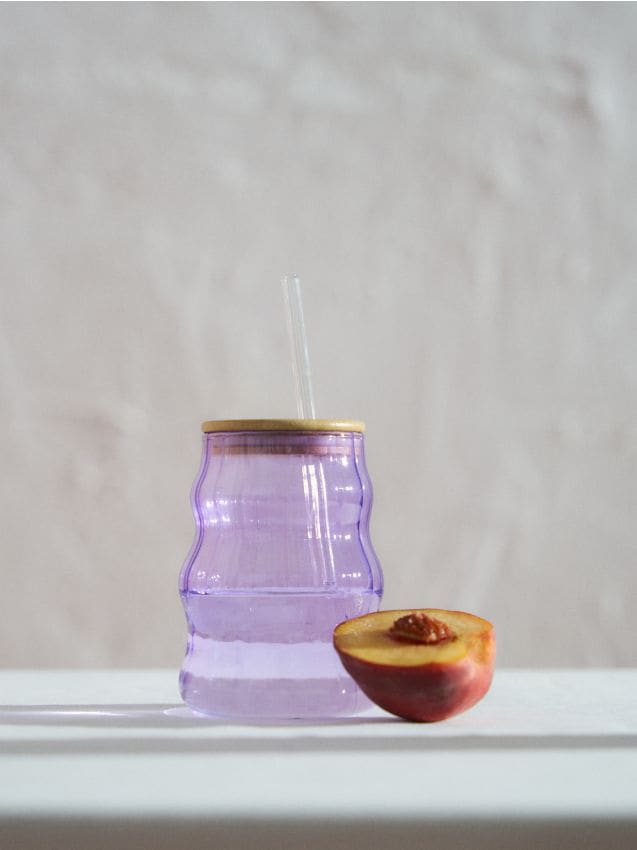 Sinsay - Pahar striat cu capac și pai - lavand