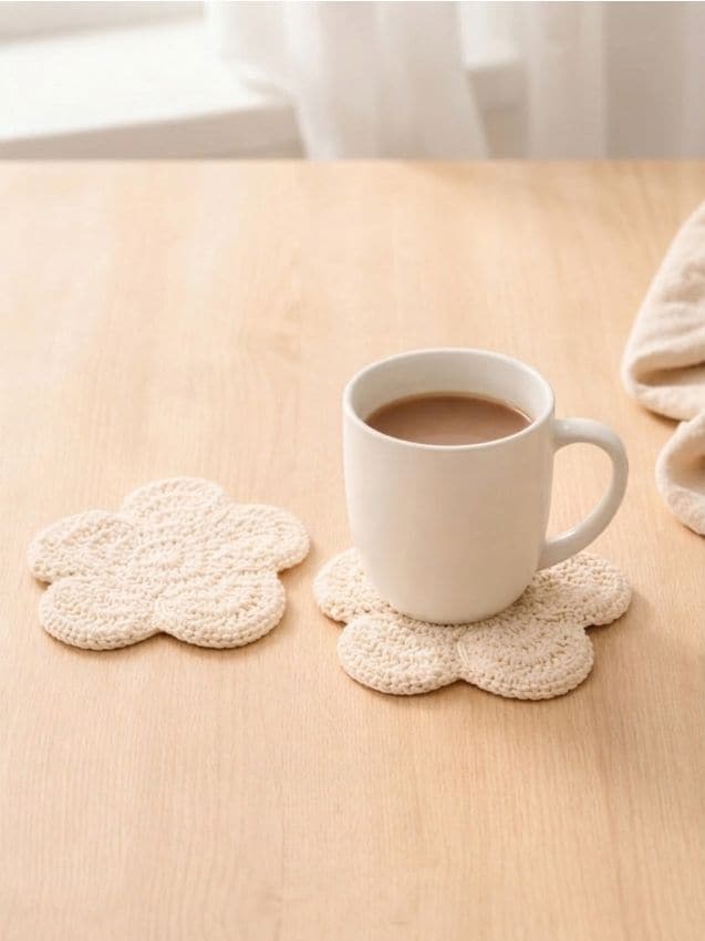 Sinsay - Suporturi din bumbac pentru cană în formă de flori 2 pack - crem