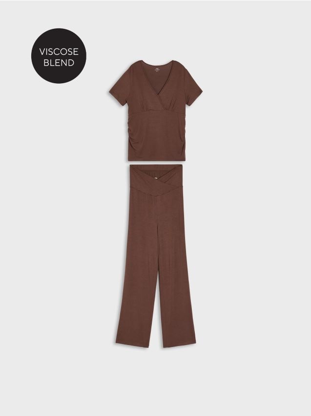 Sinsay - Pijama maternitate din vâscoză din două piese - maro-închis