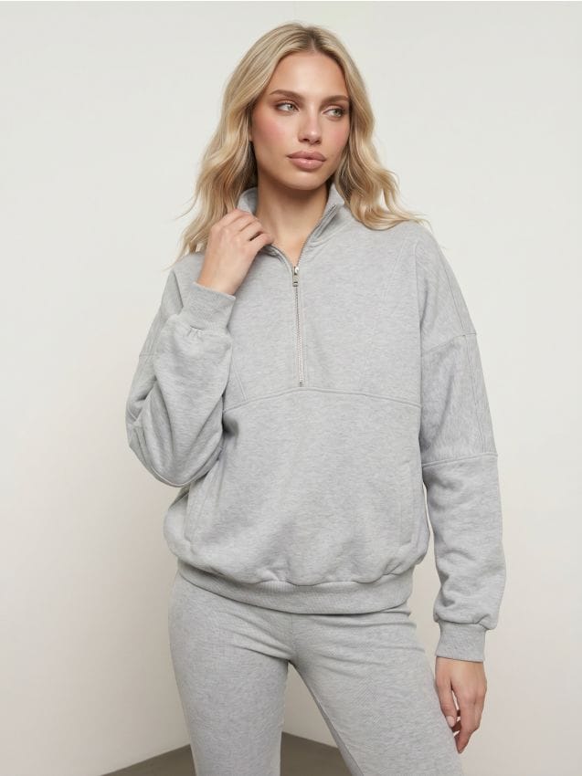 Sinsay - Bluză half-zip din bumbac - gri deschis