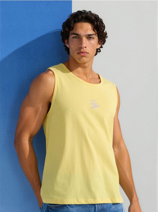 Sinsay - Tricou din bumbac fără mâneci - galben