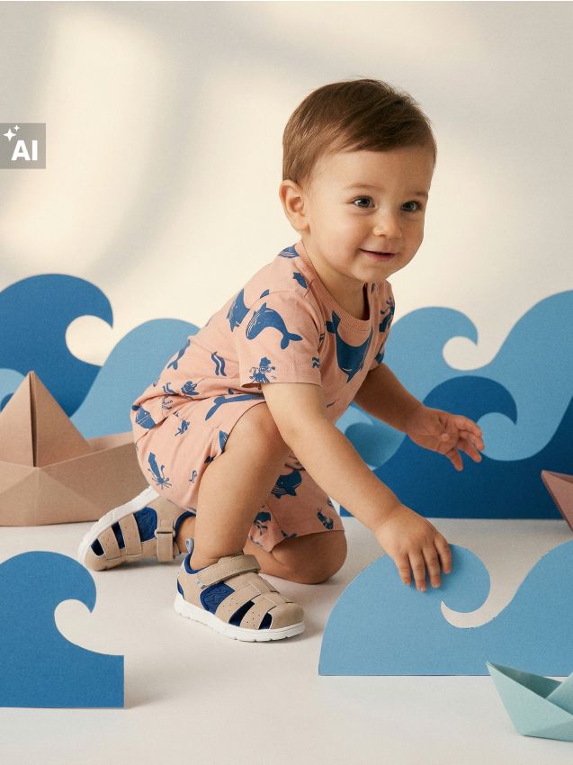 Sinsay - Pijama din bumbac din două piese cu imprimeu de balene - brun-auriu
