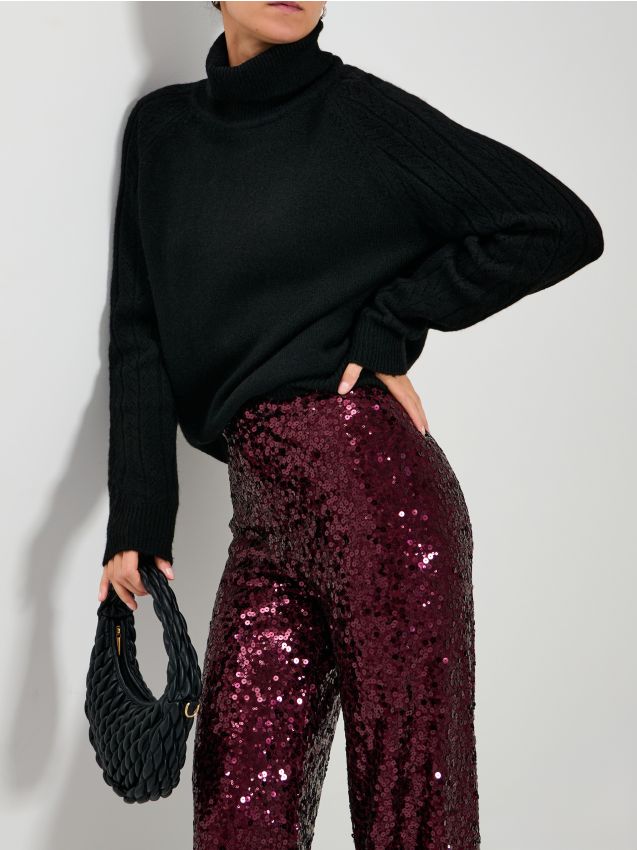 Sinsay - Rolák s ozdobnými rukávmi - čierna