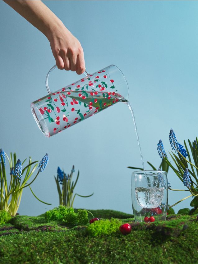 Sinsay - Carafă din sticlă cu capac și motiv cireșe - multicolor