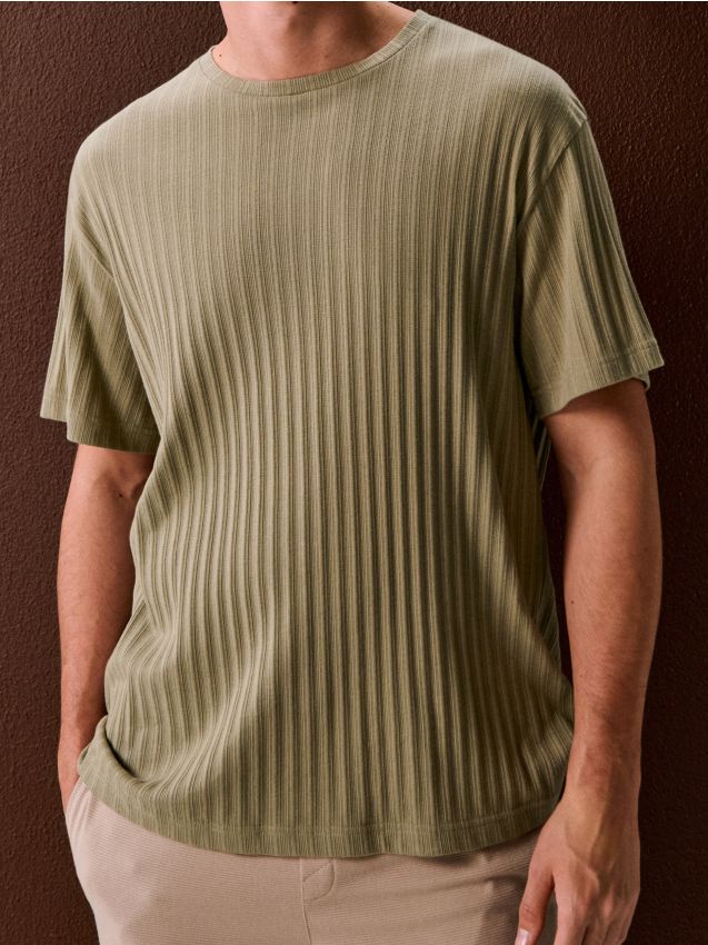 Sinsay - Bawełniana koszulka z prążkowanej dzianiny - zielony