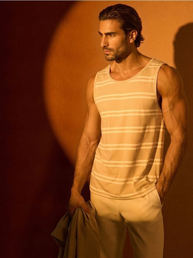 Sinsay - Tricou din bumbac fără mâneci cu dungi - nude