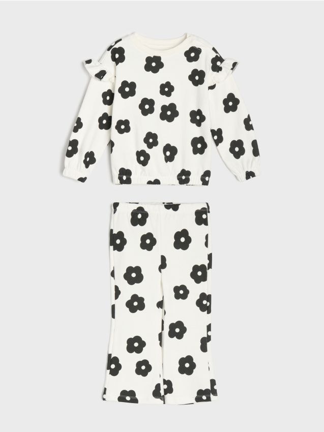 Sinsay - Set din bumbac: bluză și pantaloni cu motiv floral - crem