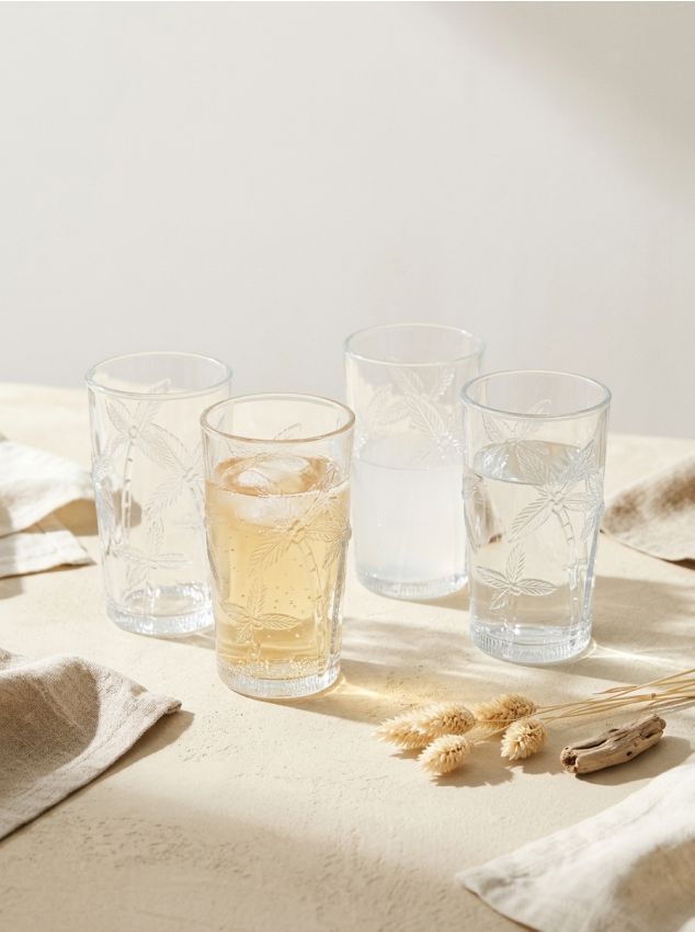 Sinsay - Set de pahare cu model palmier în relief 4 pack - clear