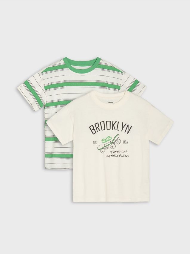 Sinsay - Tricou din bumbac 2 pack - crem