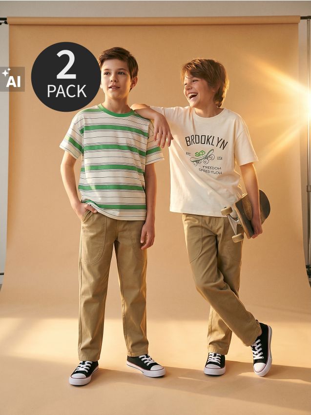 Sinsay - Tricou din bumbac 2 pack - crem