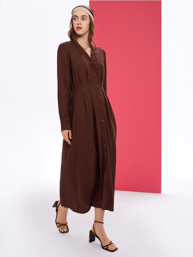 Viskoosist särk-moodi midi kleit linase seguga