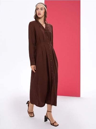 Viskózové košilové midi šaty s příměsí lnu