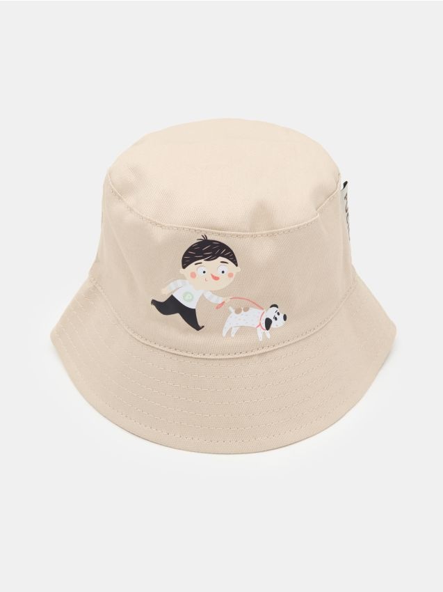 Sinsay - Bucket hat din bumbac cu imprimeu Pucio - nude