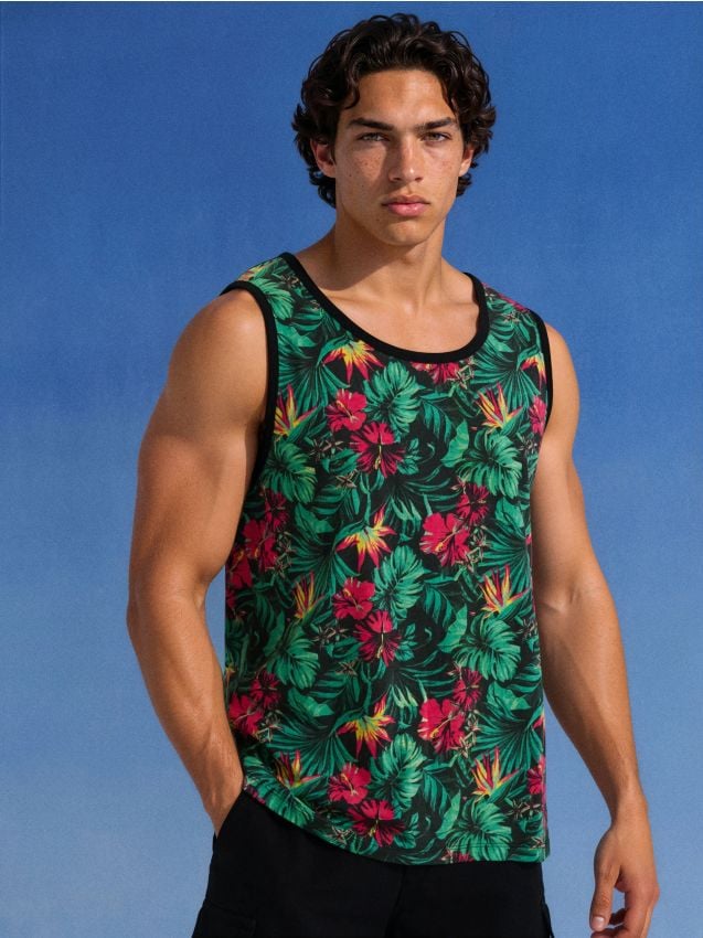 Canotta in cotone con motivo floreale - multicolor