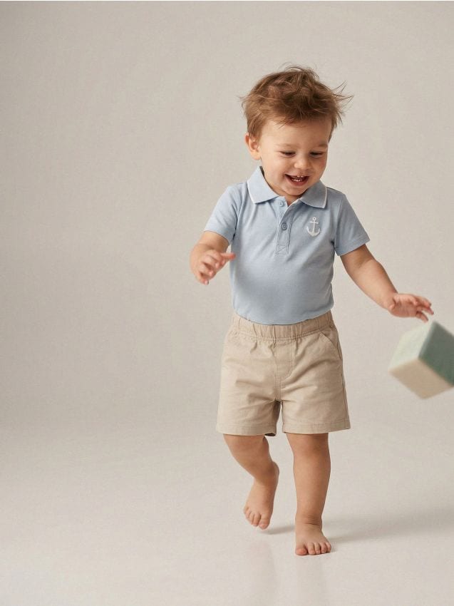 Sinsay - Body Polo din Bumbac cu Broderie Ancoră - Gri-albăstrui