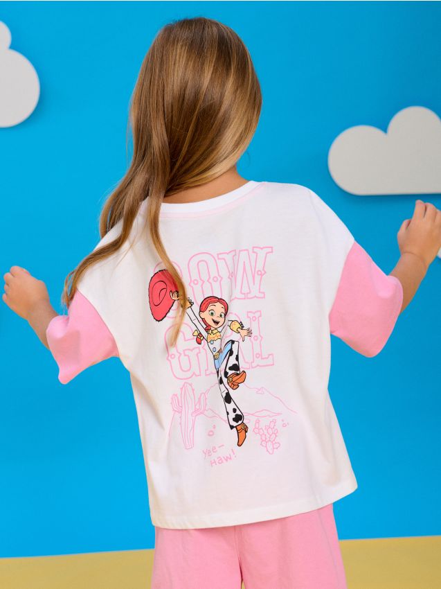 Sinsay - Pijama oversize din bumbac din două piese Toy Story – tricou boxy și pantaloni scurți - crem