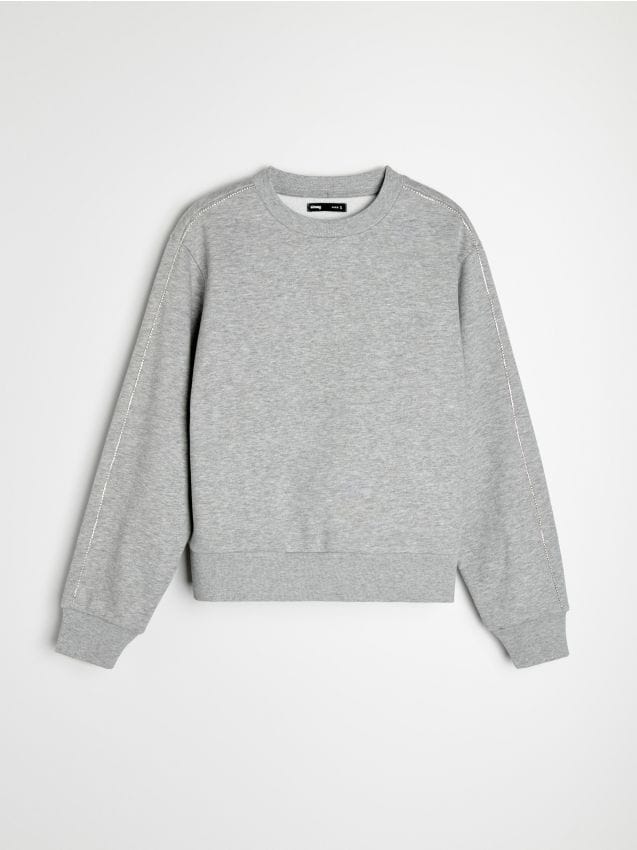 Sinsay - Bluza crewneck cu cristale decorative - gri deschis