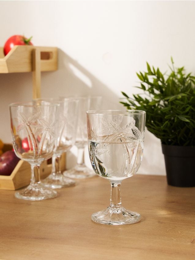 Sinsay - Set de pahare de vin cu model palmier în relief 4 pack - clear