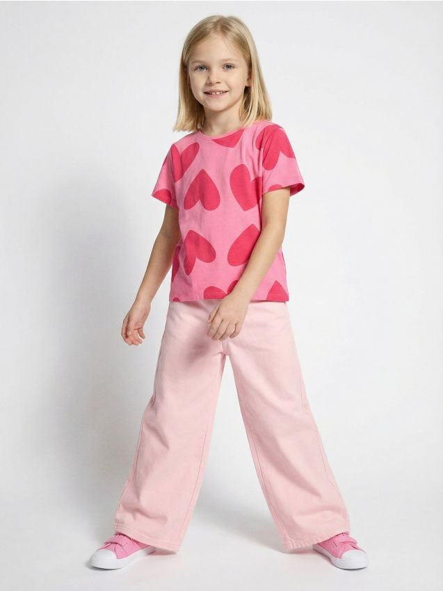 Sinsay - Jeansy wide leg - różowy