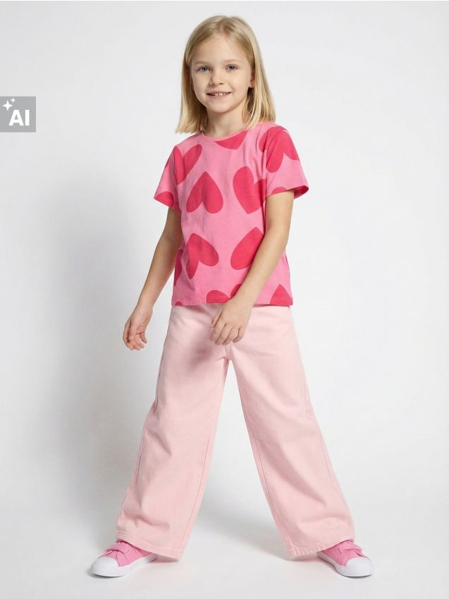 Sinsay - Jeansy wide leg - różowy