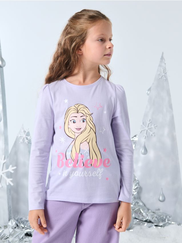 Sinsay - Tričko s dlhým rukávom Ľadové kráľovstvo - levanduľová