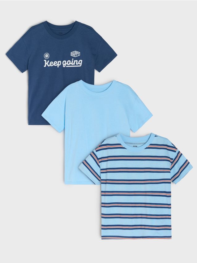 Sinsay - Bawełniana koszulka 3 pack - błękitny