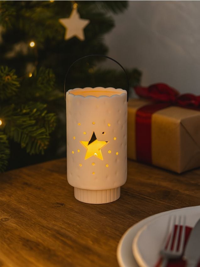 Sinsay - Keramický svietnik s vyrezanou hviezdou - biela