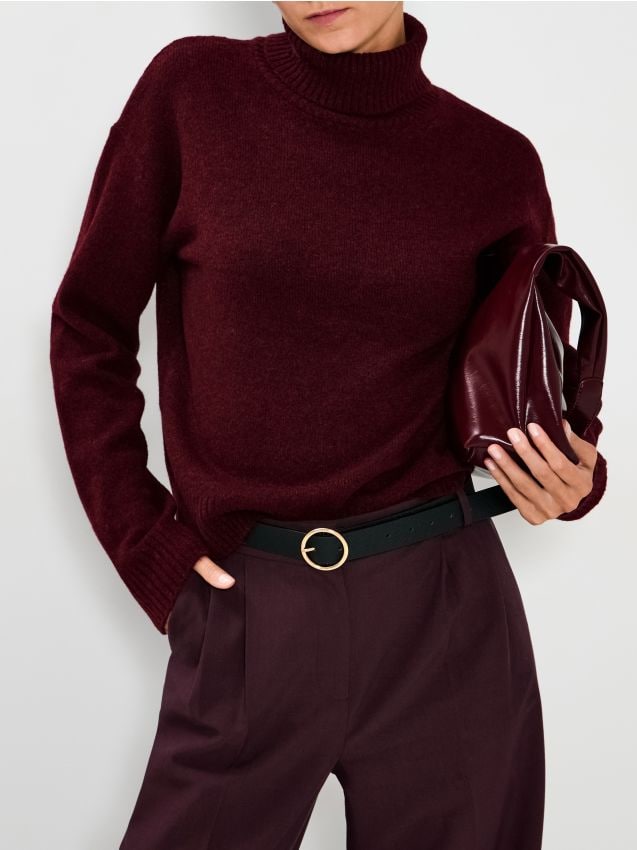 Sinsay - Pulover cu guler ridicat - bordo