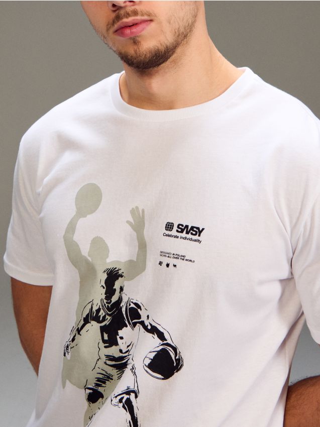 Sinsay - Tricou din bumbac cu imprimeu - alb