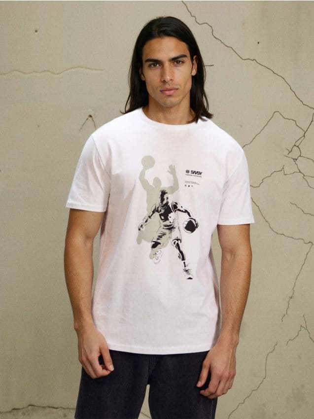 Sinsay - Tricou din bumbac cu imprimeu - alb