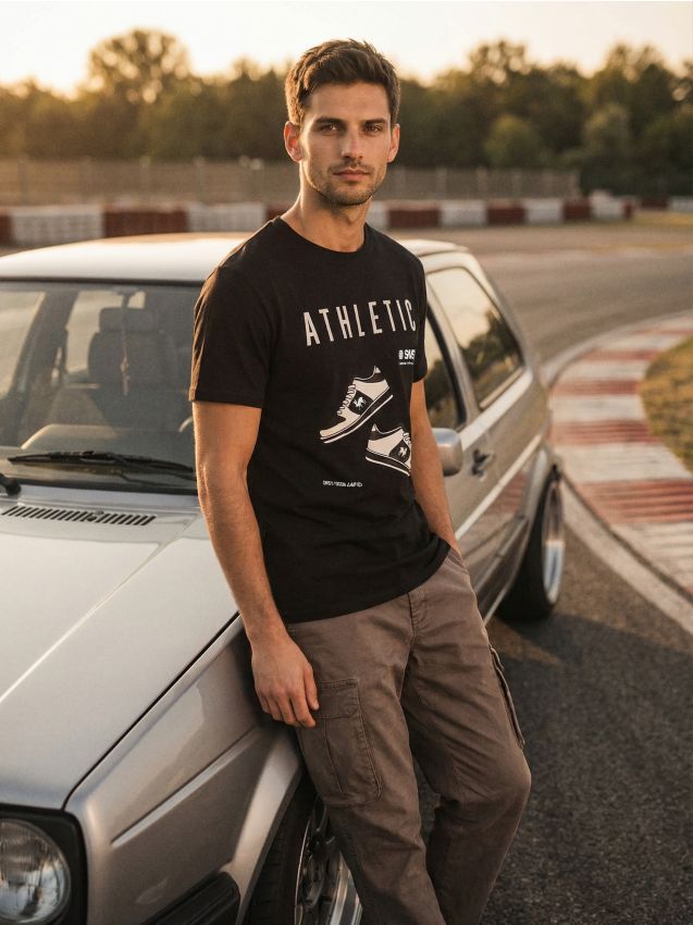 Sinsay - Tricou din bumbac cu imprimeu - negru