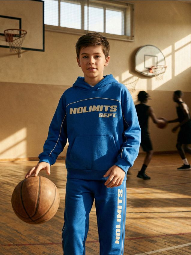 Sinsay - Hanorac tip hoodie cu inscripție - albastru