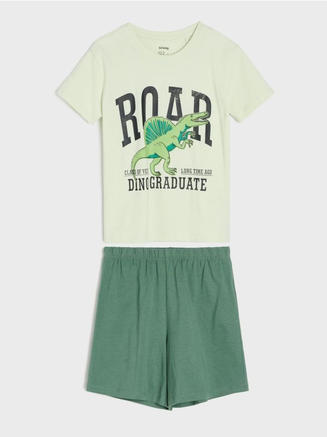 Sinsay - Pijama din bumbac în două piese cu imprimeu dinozaur - verde-deschis
