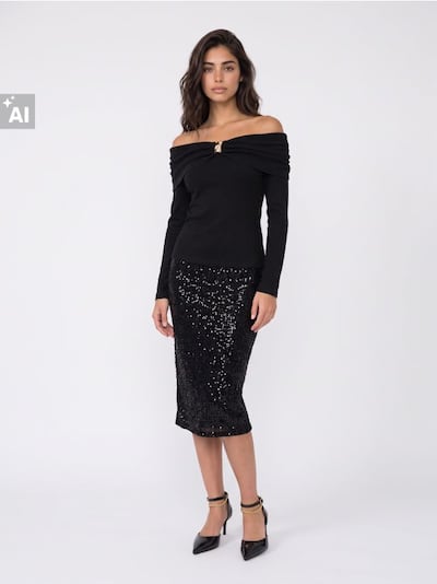 Off shoulder блуза с добавка от вискоза