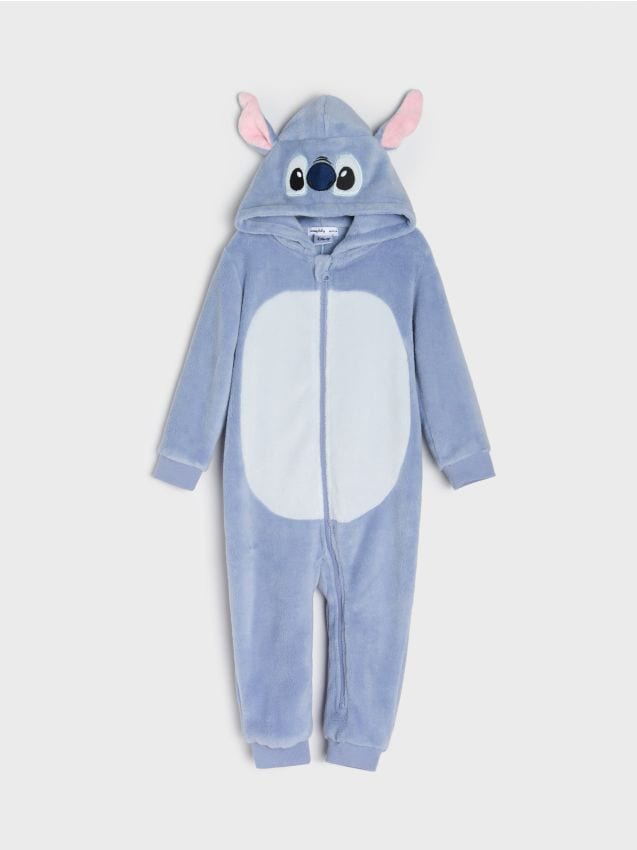 Sinsay - Fleece pyžamo onesie s kapucňou a 3D uškami Stitch - svetlomodrá