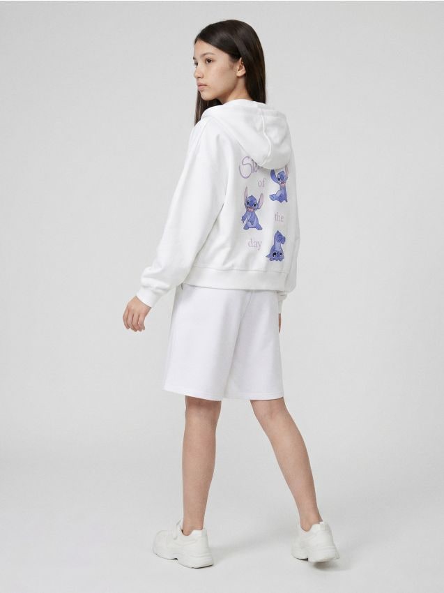 Sinsay - Hanorac cu glugă și fermoar Stitch - alb