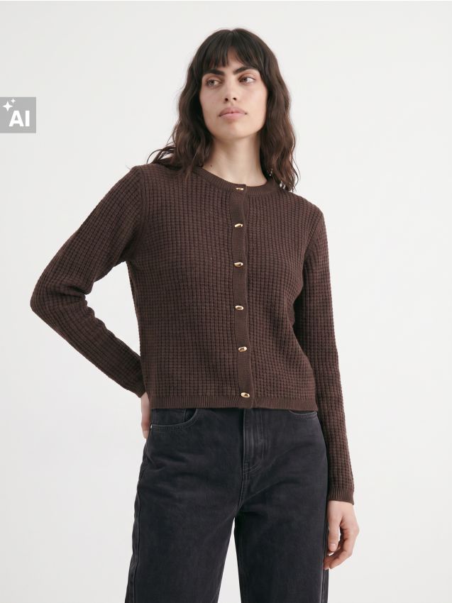 Sinsay - Cardigan clasic cu nasturi decorativi - dark grey jeans