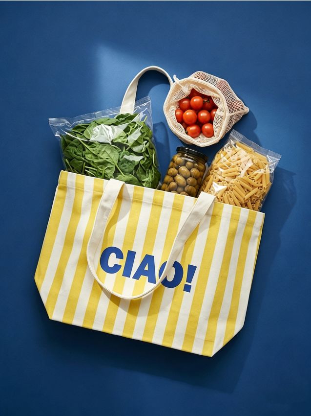 Sinsay - Geantă shopper de umăr cu dungi și inscripție - galben