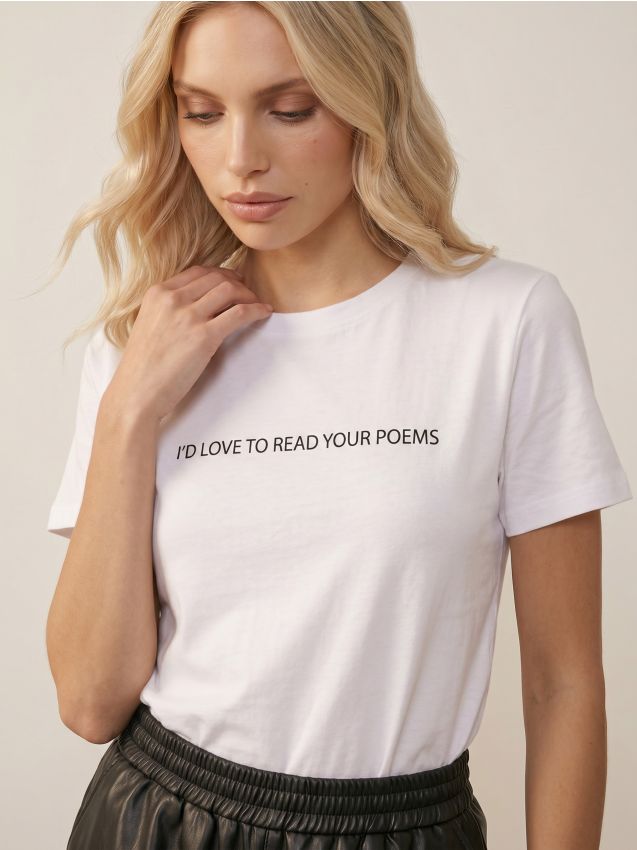 Sinsay - Tricou din bumbac cu inscripție - alb