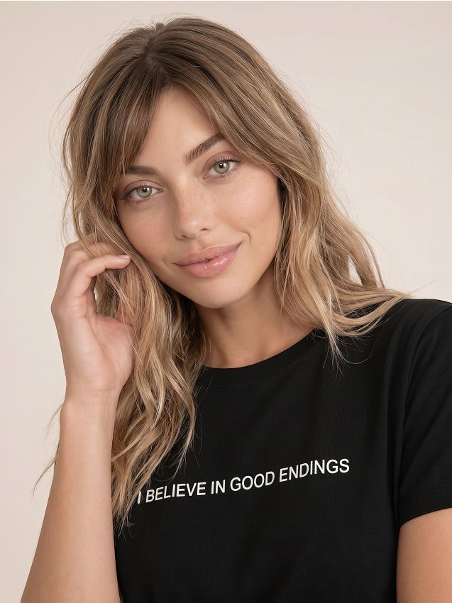 Sinsay - Tricou din bumbac cu inscripție - negru