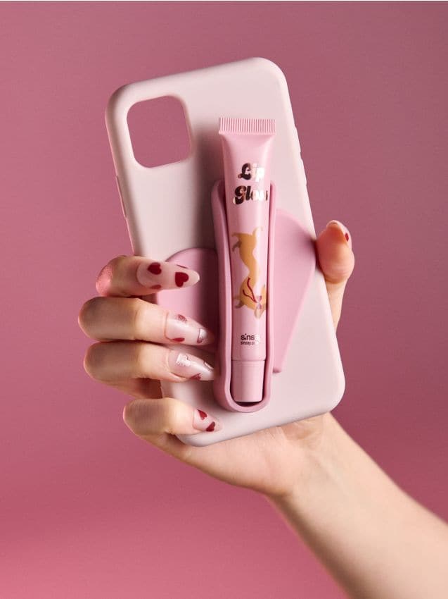 Sinsay - Luciu de buze cu suport autoadeziv pentru husă telefon - roz-pastel