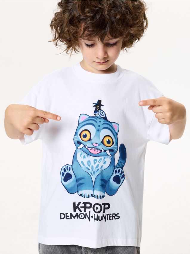 Sinsay - Tricou din bumbac cu mânecă scurtă K-Pop Demon Hunters - alb