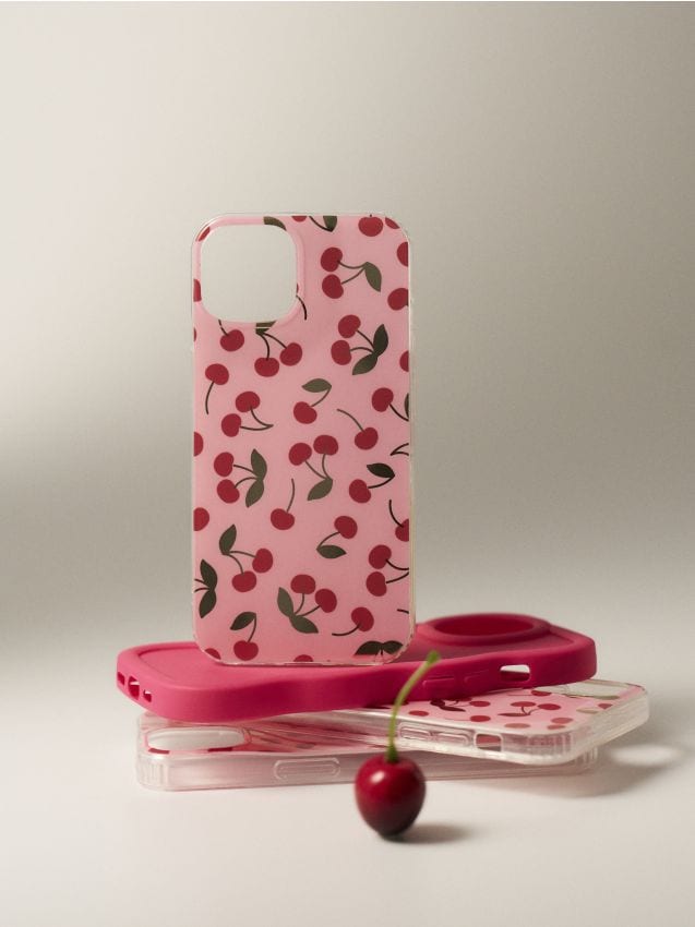 Sinsay - Husă pentru iPhone 15 cu motiv de cireșe - roz
