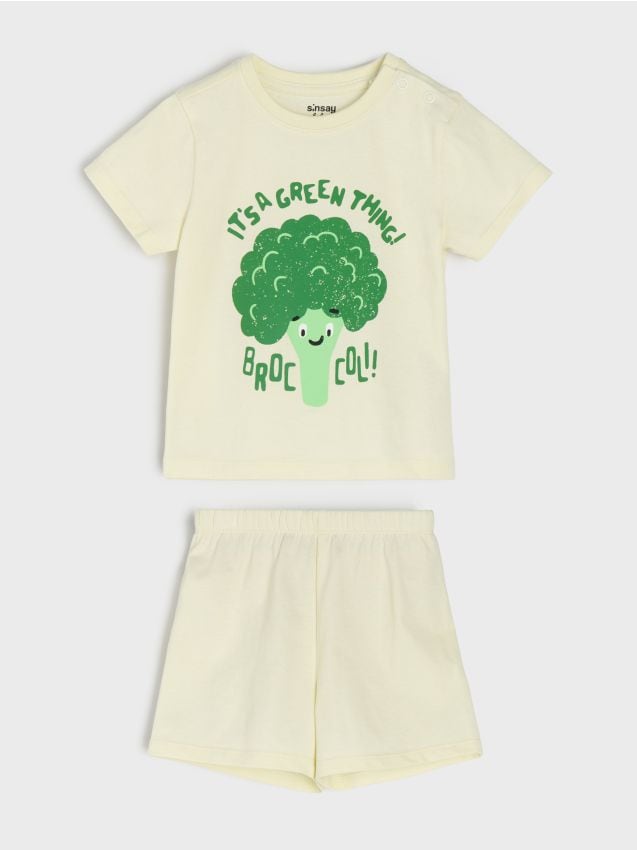 Sinsay - Pijama din bumbac în două piese cu imprimeu - verde-pal