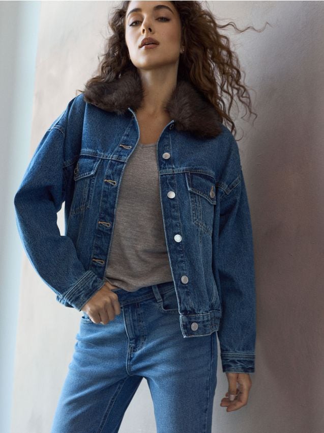 Sinsay - Jachetă din denim cu efect spălat - albastru