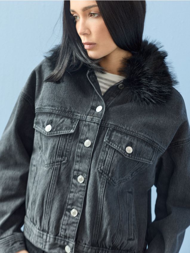 Sinsay - Jachetă din denim cu efect spălat - negru
